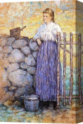 Standing Canvas Paintings - Girl Standing by a Gate by Julian Alden Weir