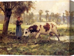 Julien Canvas Paintings - Cows At Pasture by Julien Dupre