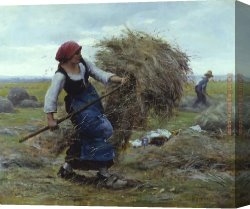 Julien Canvas Paintings - Harvest Time by Julien Dupre