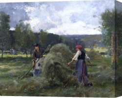 Julien Canvas Paintings - Haying by Julien Dupre