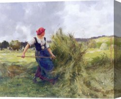 Julien Canvas Paintings - Haymaking by Julien Dupre