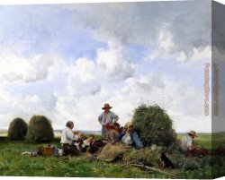 Julien Canvas Paintings - Le Repos dans les Champs by Julien Dupre