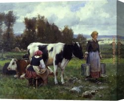 Julien Canvas Paintings - Milkmaids in the Field by Julien Dupre