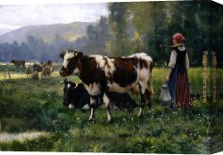 Julien Canvas Paintings - Paysage avec Animaux by Julien Dupre