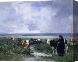 Julien Canvas Paintings - Tending the Herd by Julien Dupre