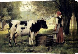 Julien Canvas Paintings - The Milkmaid by Julien Dupre