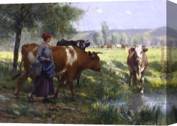 Julien Canvas Paintings - The Young Milkmaid by Julien Dupre
