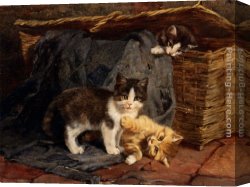 Julius Canvas Paintings - The Playful Kittens by Julius Adam