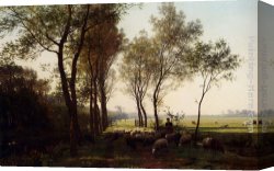 Julius Canvas Paintings - A Shepherdess And Her Flock On A Country Lane by Julius Jacobus Van De Sande Bakhuyzen