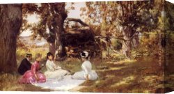 Julius Canvas Paintings - Picnic Under The Trees by Julius LeBlanc Stewart