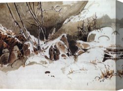 Praying Monks Canvas Paintings - Alpine Pass in Winter with Monks by Karl Blechen