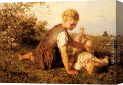 Wilhelm Canvas Paintings - An Autumn Idyll by Karl Wilhelm Friedrich Bauerle
