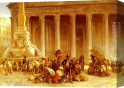 Piazza Canvas Paintings - The Quack Doctor Of The Piazza Rotonda, Rome by Keeley Halswelle