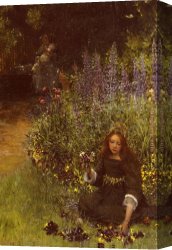 Lady Canvas Paintings - Gathering Pansies by Lady Laura Teresa Alma-Tadema