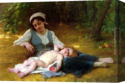 Leon Bazile Perrault Canvas Paintings - Jeune mere et enfant endormie by Leon Bazile Perrault