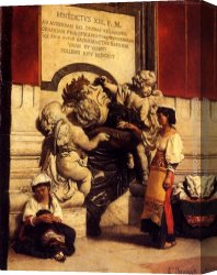 St. Peter's And The Vatican Palace, Rome Canvas Paintings - Fountain By The Cathredral Of St. Peter In Rome by Leon Bonnat