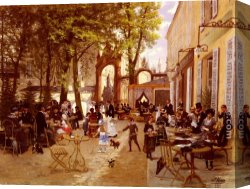 Cafe Canvas Paintings - La Terrasse Du cafe Du Glacier, Place Stanislas A Nancy by Leon Joseph Voirin