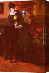 Antoine Canvas Paintings - Elegant Lady in a Black Dress by Leon Louis Antoine Tanzi