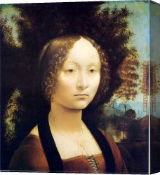 Portrait Canvas Paintings - Portrait of Ginevra de Benci by Leonardo da Vinci