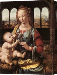 Madonna of St. Jerome Canvas Paintings - The Madonna of the Carnation by Leonardo da Vinci