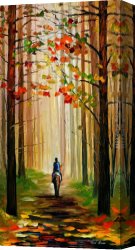Palette Knife Canvas Paintings - AUTUMN STROLL ON A HORSE by Leonid Afremov