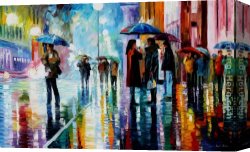 After The Rain Canvas Paintings - BUS STOP - UNDER THE RAIN by Leonid Afremov