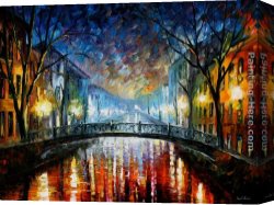 Leonid Afremov Canvas Paintings - MISTY BRIDGE ST. PETERSBURG by Leonid Afremov