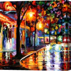 Leonid Afremov Canvas Paintings - NIGHT CAFE by Leonid Afremov