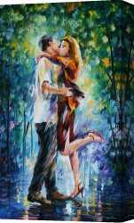 Palette Knife Canvas Paintings - RAINY KISS by Leonid Afremov