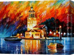 Harbor, Canvas Paintings - ROMANTIC HARBOR by Leonid Afremov