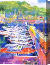 Harbor, Canvas Paintings - Harbor at Monaco by Leroy Neiman