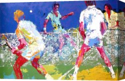 Double Roosters Canvas Paintings - Men's Doubles by Leroy Neiman