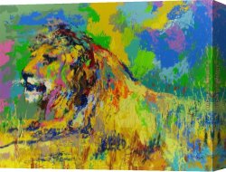 Cattle And Sheep Resting Canvas Paintings - Resting Lion by Leroy Neiman