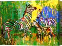 Family Canvas Paintings - Zebra Family by Leroy Neiman