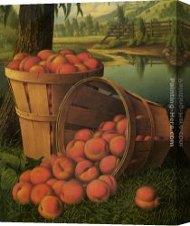 Peaches Canvas Paintings - Bushels of Peaches Under a Tree by Levi Wells Prentice