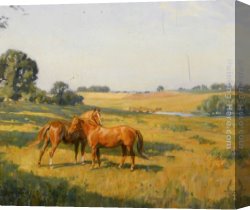 Mare Canvas Paintings - Mare and Foal in a Meadow by Lionel Edwards