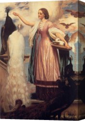 Feeding The Pigeons Canvas Paintings - A Girl Feeding Peacocks by Lord Frederick Leighton