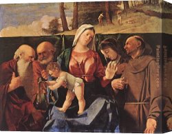 Madonna with Child Canvas Paintings - Madonna and Child with Saints by Lorenzo Lotto