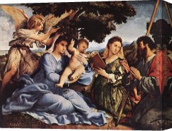 The Inspiration of Saint Matthew Canvas Paintings - Madonna and Child with Saints and an Angel by Lorenzo Lotto