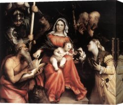 Mystic Canvas Paintings - Mystic Marriage of St Catherine by Lorenzo Lotto