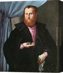 Portrait of a Young Man (detail) Canvas Paintings - Portrait of a Man in Black Silk Cloak by Lorenzo Lotto