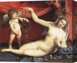 Vulcan Presenting Venus with Arms for Aeneas Canvas Paintings - Venus and Cupid by Lorenzo Lotto