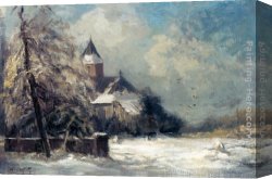 Snow Canvas Paintings - A Church In A Snow Covered Landscape by Louis Apol