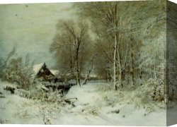 Gingerbread Cottage Canvas Paintings - A Cottage in a Snowy Landscape by Louis Apol