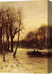 A Winter Landscape with Skaters Near a Village Canvas Paintings - Figures In A Winter Landscape At Dusk by Louis Apol