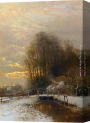 Peasant Canvas Paintings - Winter Landscape with Peasant Woman and Child by Louis Apol