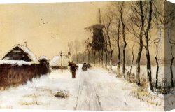 Woods Canvas Paintings - Wood Gatherers On A Country Lane In Winter by Louis Apol