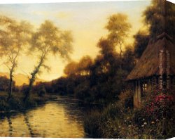 Aston Canvas Paintings - A French River Landscape At Sunset by Louis Aston Knight