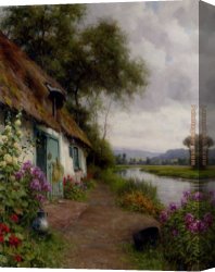 Aston Canvas Paintings - A Riverside Cottage by Louis Aston Knight