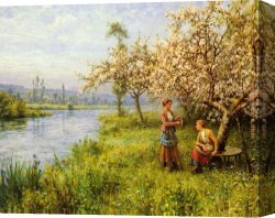 Aston Canvas Paintings - Country Women after Fishing on a Summer's Day by Louis Aston Knight